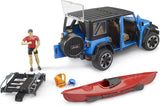 Bruder - Jeep Wrangler Rubicon with kayak and kayaker